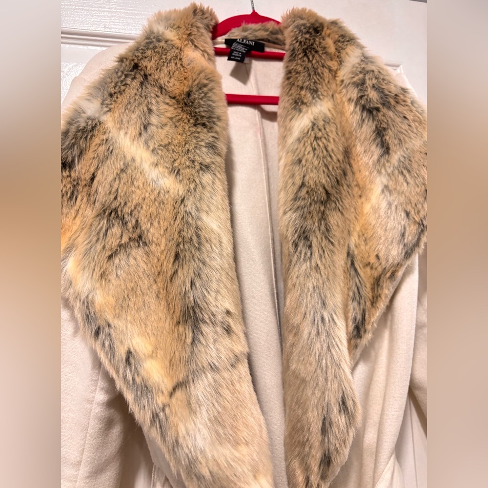 ALFANI BELTED FAUX-FUR COLLAR COAT